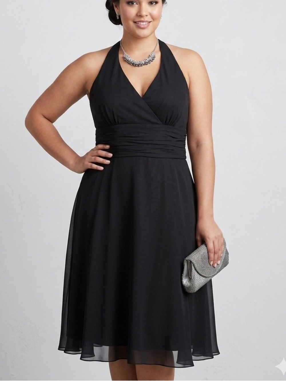JESSICA Black Chiffon Halter Tie Back Dress Size 18